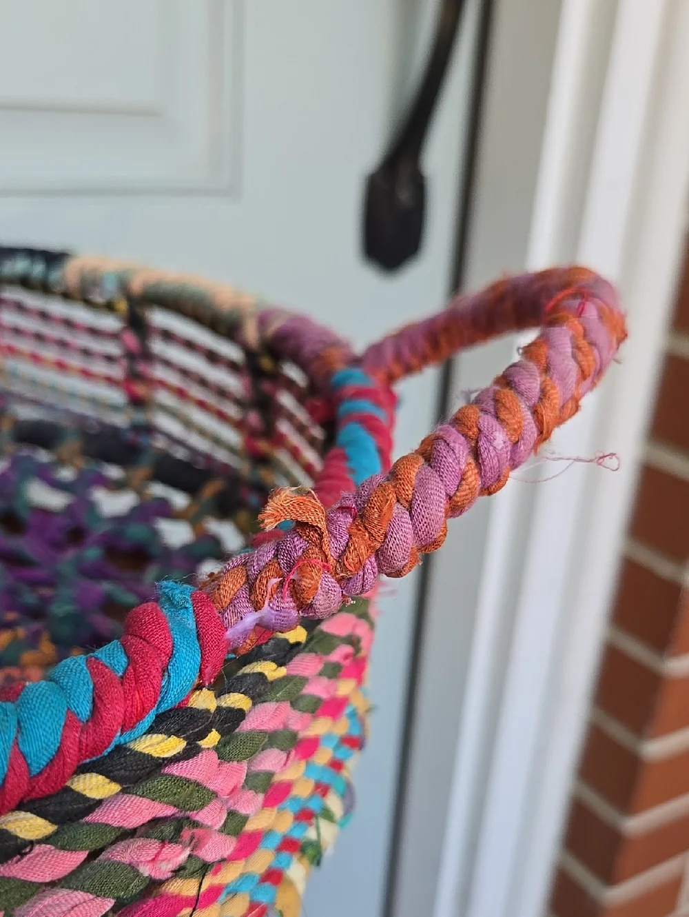Jute Wrapped Tray Basket Recycled Fabric Multicolor